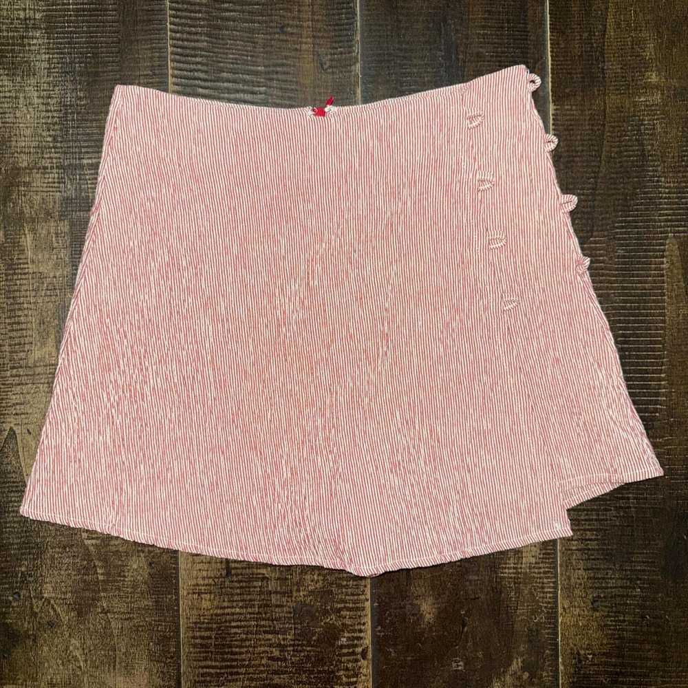Stitch & Pine Red and White Striped Mini Skirt Shorts Wrap Skort